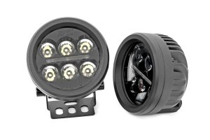 LED Light Pair - Rough Country - Black Series Round, 3.5 Inch, Amber DRL - Black